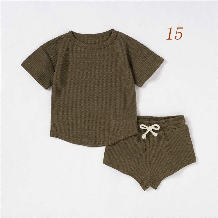 Baby Short-Sleeve Solid Color Two-Piece Suit | Light Pink, Purple, Light Blue
