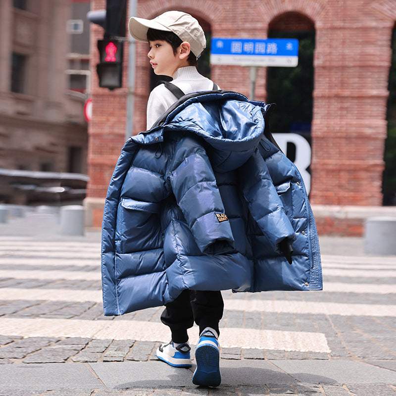 Boys' Long Knee-Length Down Jacket | Western Style