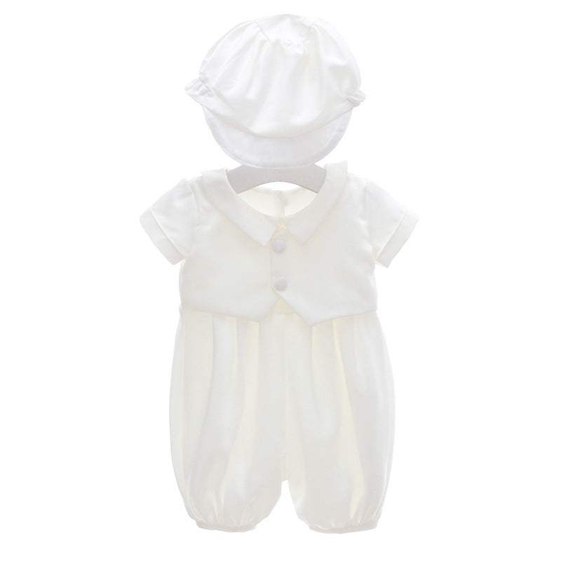 Boys' White Full Moon And First Birthday Suit With Hat | Two-Piece