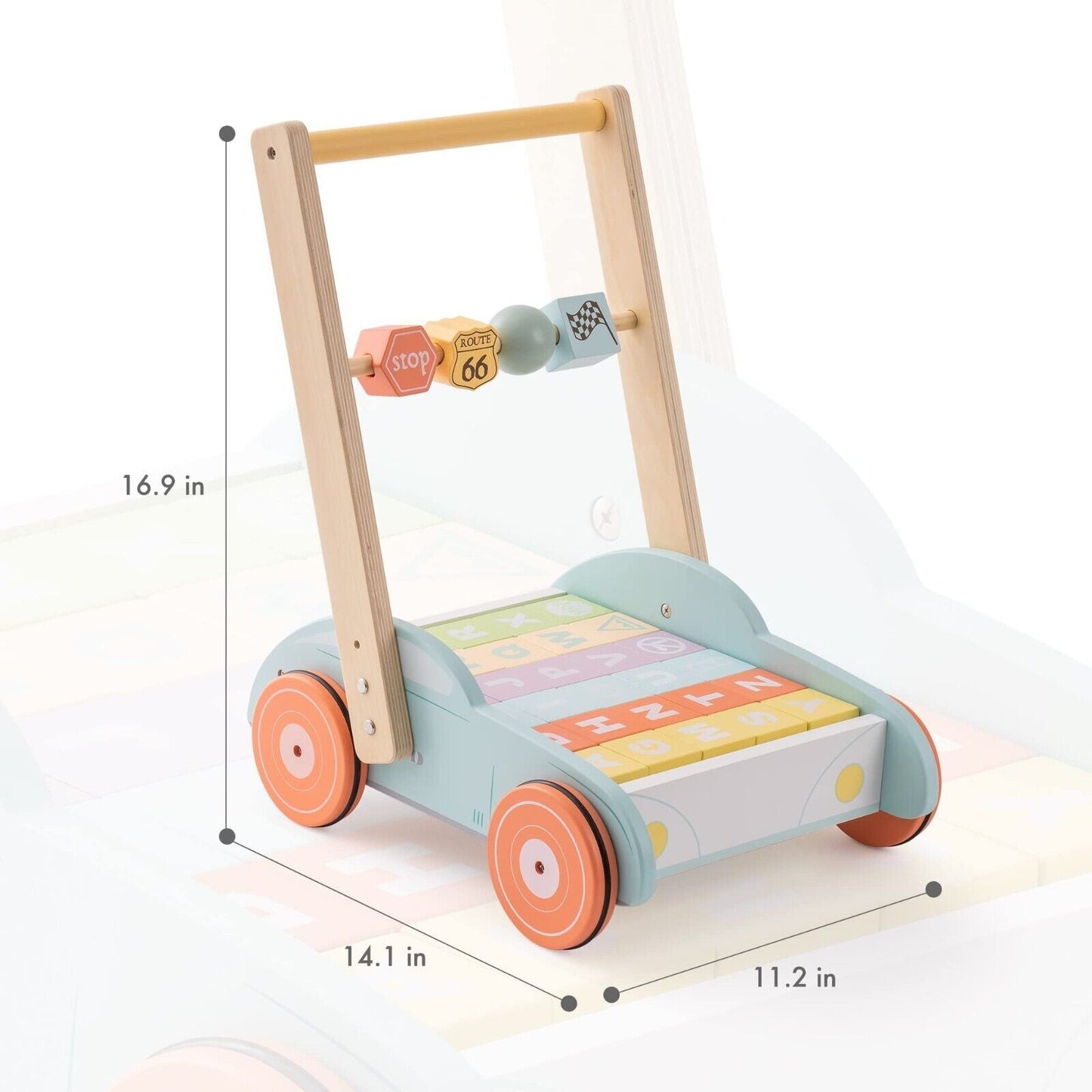 ROBUD Multifunction Wooden Baby Walker Push Toy with ABC 123 Traffic Sign Blocks - ToylandEU