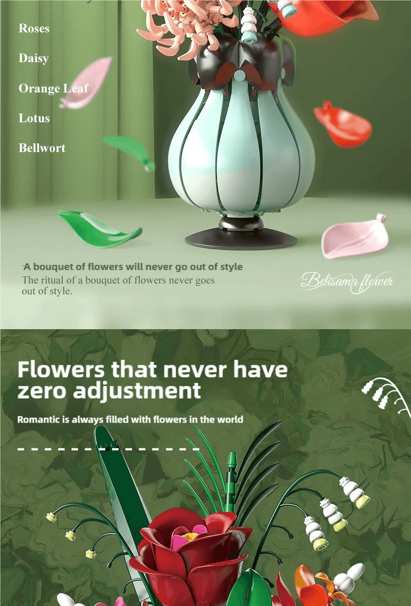 566PCS Rose Bouquet Vase Building Blocks Flower Model Gift - ToylandEU