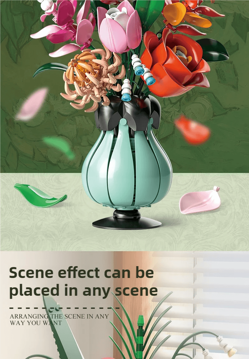 566PCS Rose Bouquet Vase Building Blocks Flower Model Gift - ToylandEU