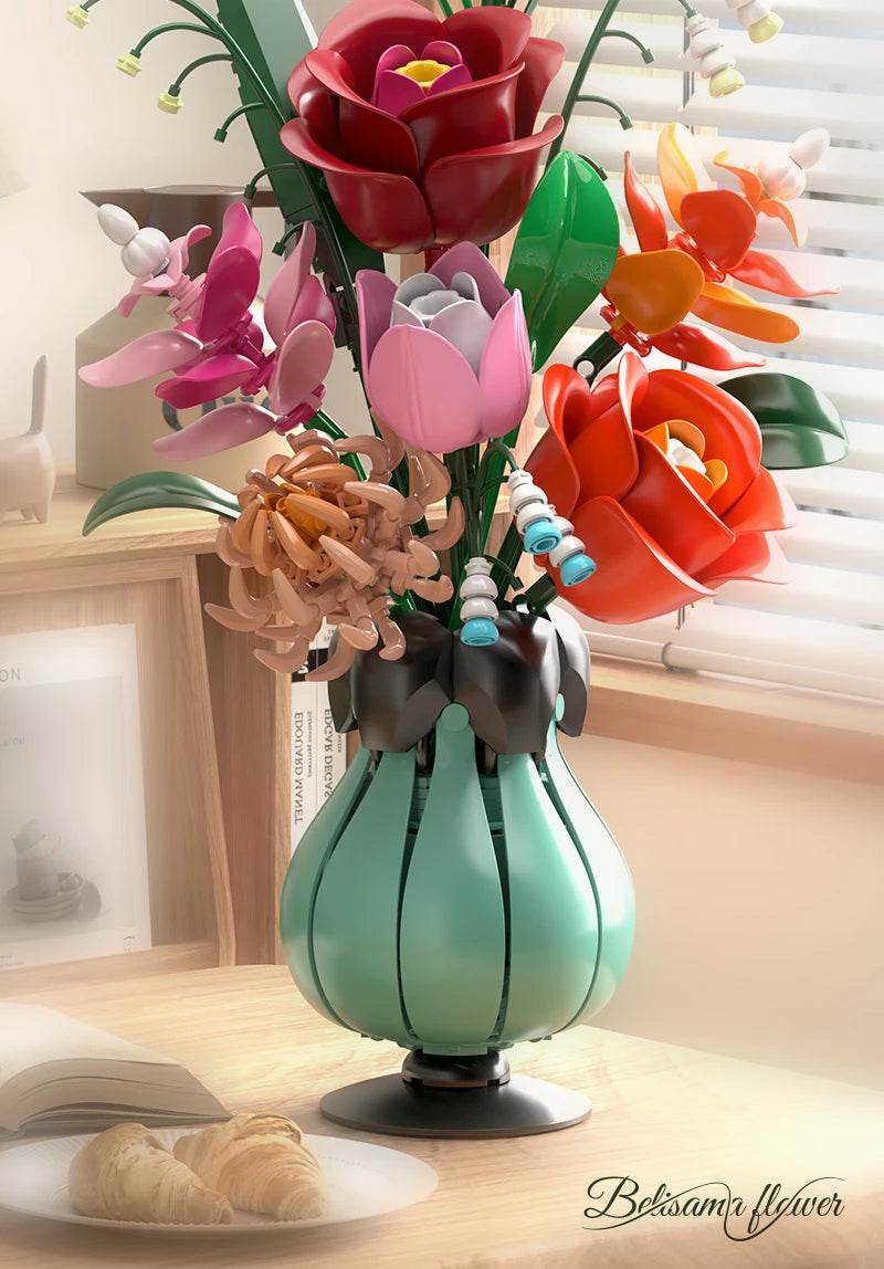 566PCS Rose Bouquet Vase Building Blocks Flower Model Gift - ToylandEU