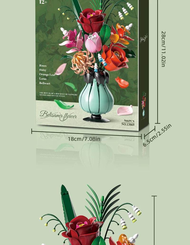 566PCS Rose Bouquet Vase Building Blocks Flower Model Gift - ToylandEU