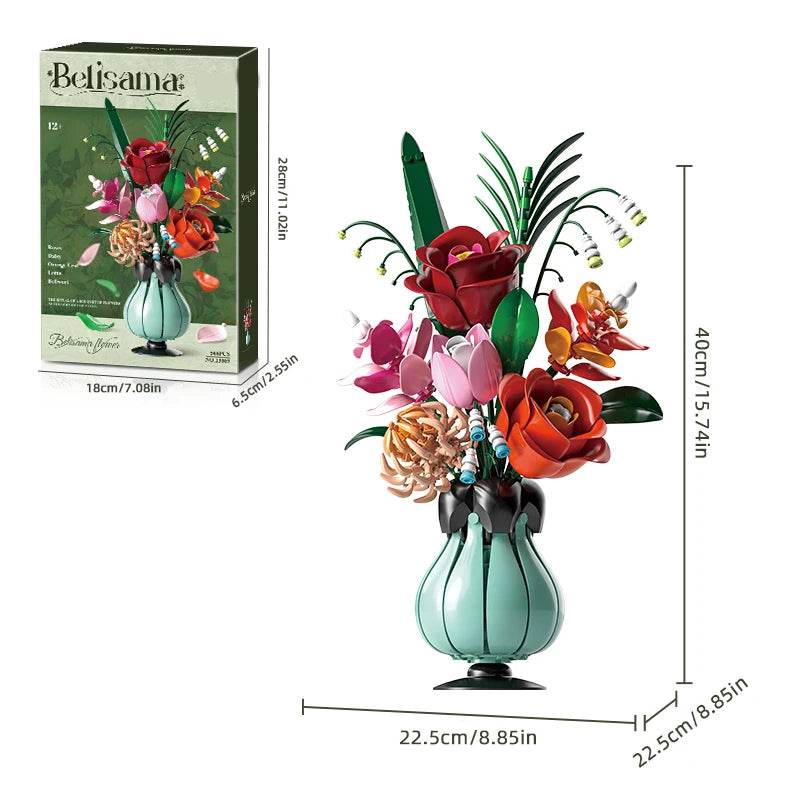 566PCS Rose Bouquet Vase Building Blocks Flower Model Gift - ToylandEU