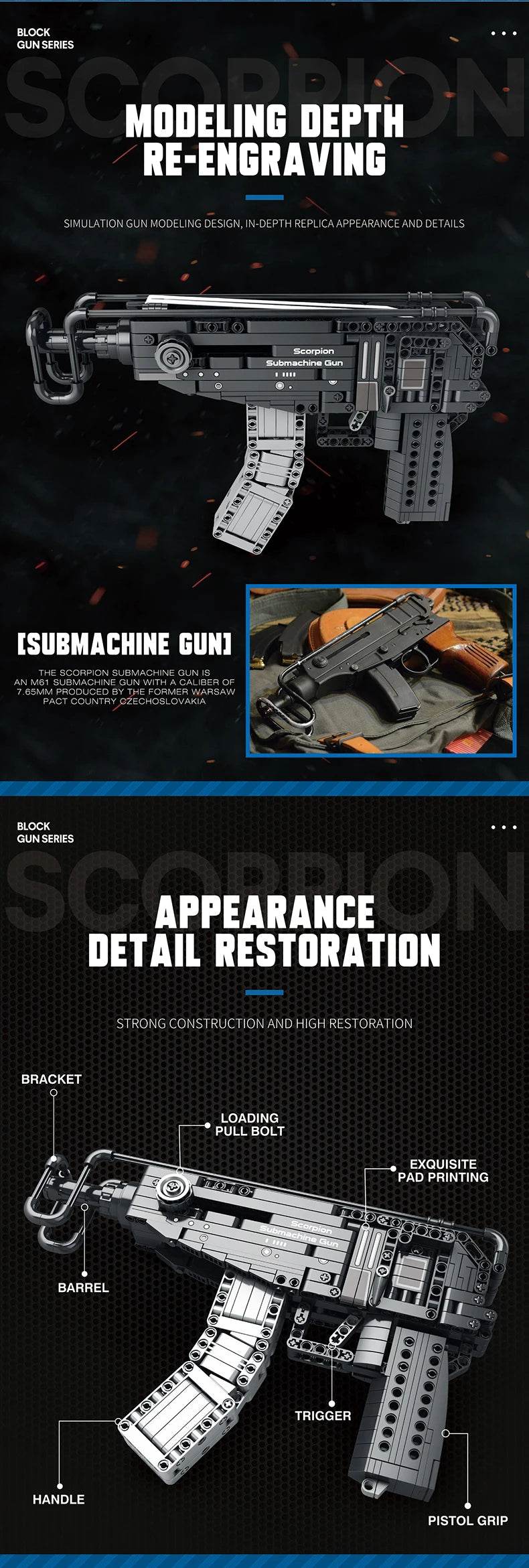 566PCS Scorpion Pistol Building Block Military Army Weapon MOC Gun Model Bricks - ToylandEU