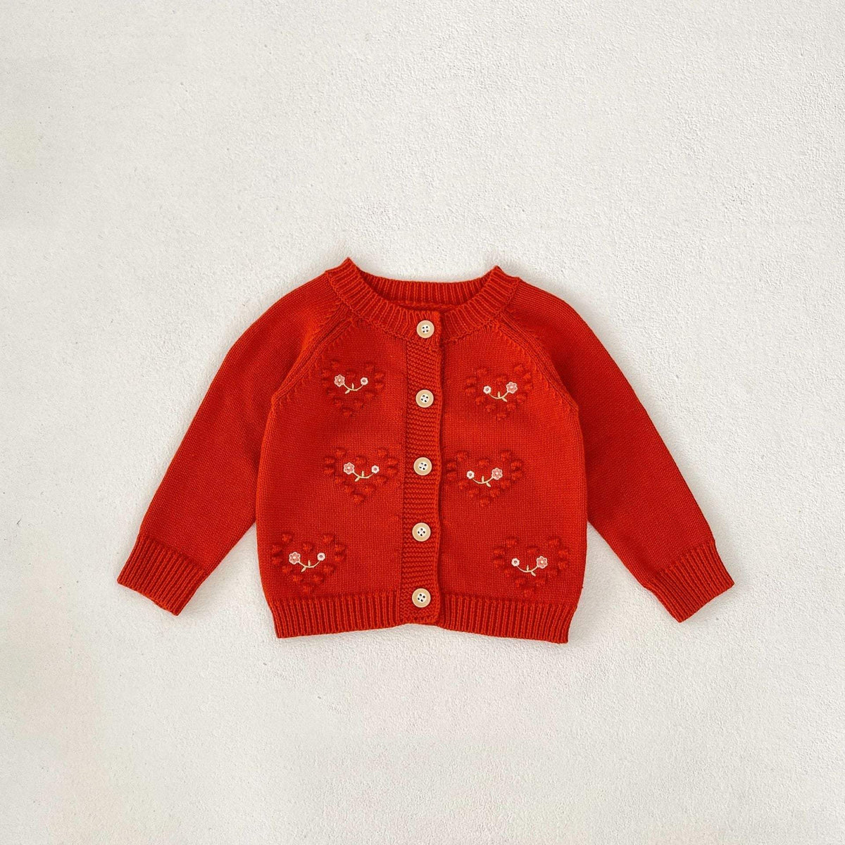Baby Girl Red Heart Embroidered Coat And Jumpsuit | Cotton | Two-Piece Set