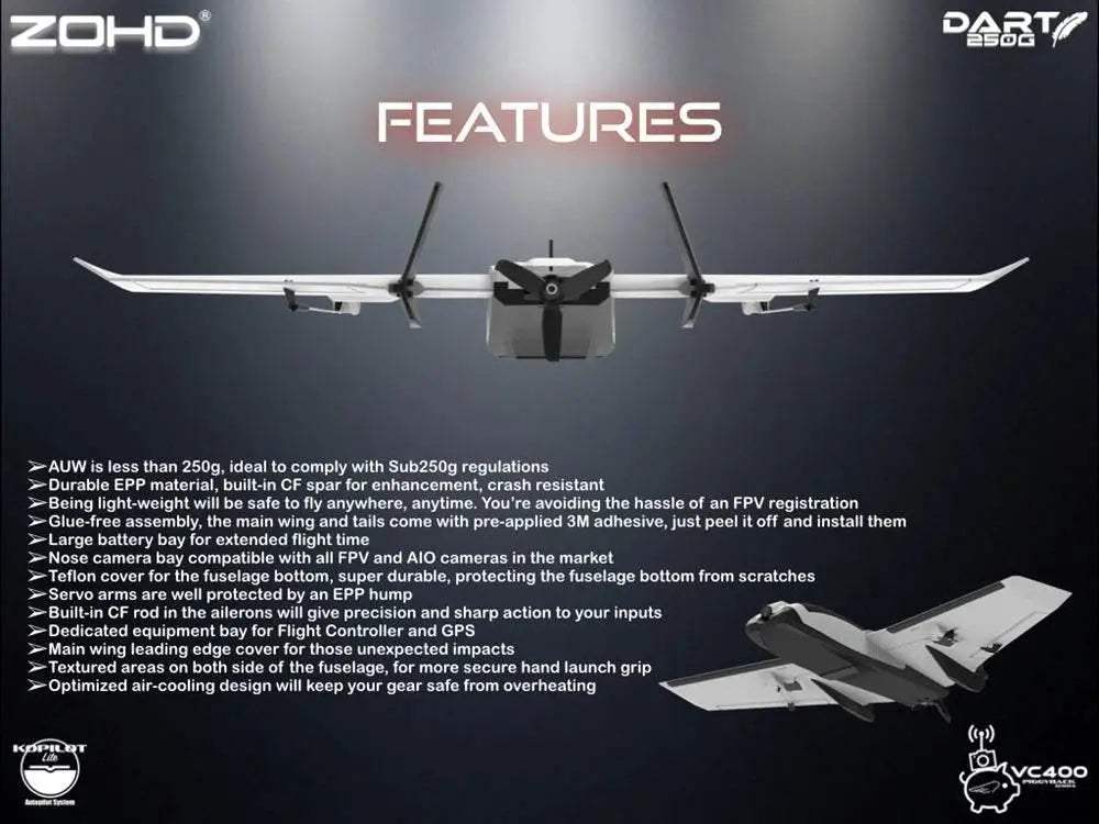  570mm Wingspan ZOHD Dart250G EPP FPV RC Airplane -  ToylandEU™