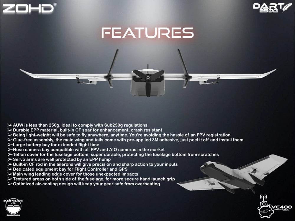 570mm Wingspan ZOHD Dart250G EPP RC Airplane Drone PNP FPV - ToylandEU
