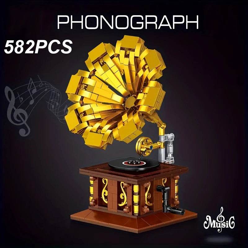 582PCS Gramophone Model Building Blocks DIY European Retro Vinyl Record Player - ToylandEU
