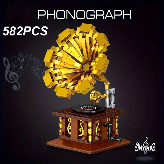 582PCS Gramophone Model Building Blocks DIY European Retro Vinyl Record Player - ToylandEU