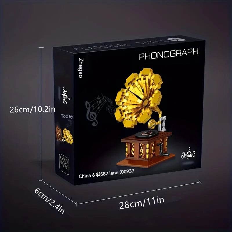 582PCS Gramophone Model Building Blocks DIY European Retro Vinyl Record Player - ToylandEU