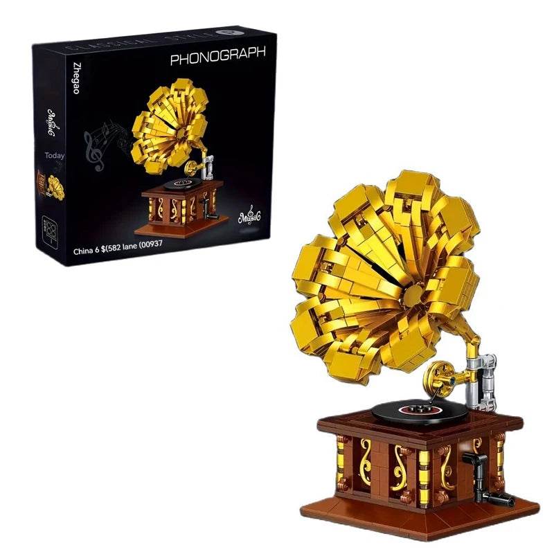 582PCS Gramophone Model Building Blocks DIY European Retro Vinyl Record Player - ToylandEU