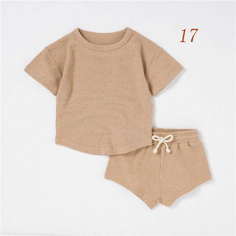 Baby Short-Sleeve Solid Color Two-Piece Suit | Light Pink, Purple, Light Blue