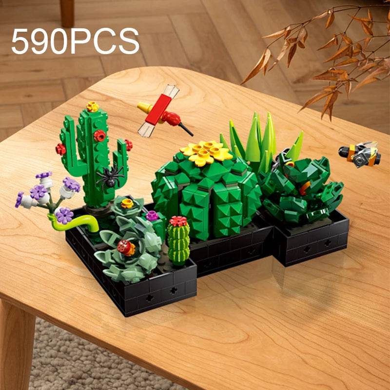 590PCS Succulent Plant Potted Building Blocks Set Flower Cactus Assemble Model Bricks Kids Toys - ToylandEU