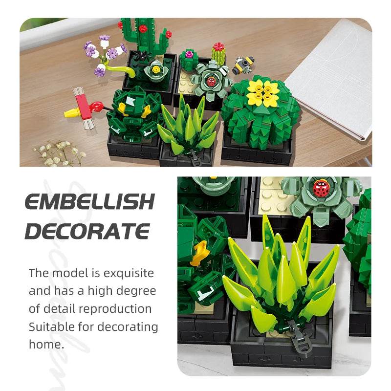 590PCS Succulent Plant Potted Building Blocks Set Flower Cactus Assemble Model Bricks Kids Toys - ToylandEU