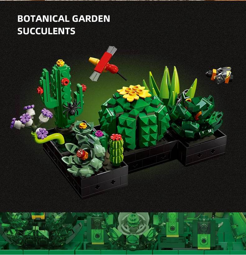 590PCS Succulent Plant Potted Building Blocks Set Flower Cactus Assemble Model Bricks Kids Toys - ToylandEU