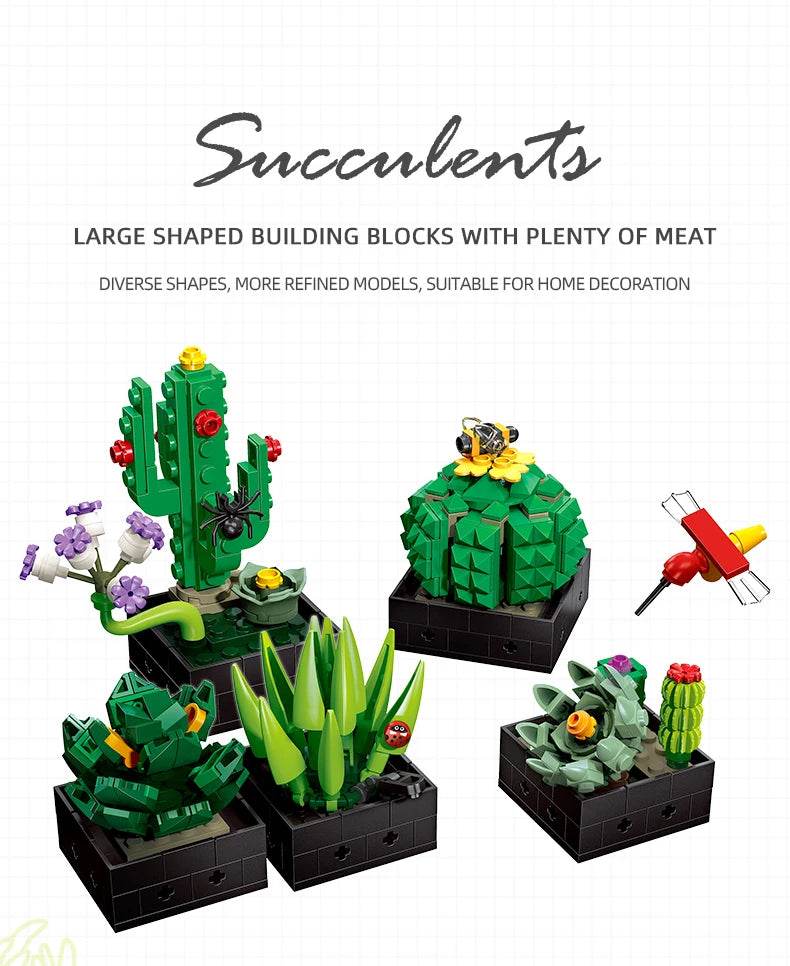 590PCS Succulent Plant Potted Building Blocks Set Flower Cactus Assemble Model Bricks Kids Toys - ToylandEU