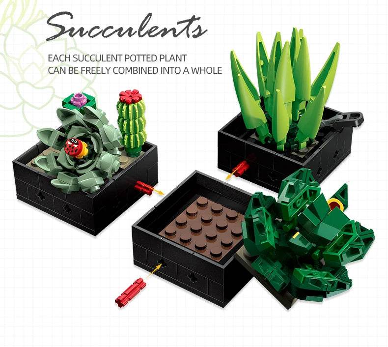 590PCS Succulent Plant Potted Building Blocks Set Flower Cactus Assemble Model Bricks Kids Toys - ToylandEU