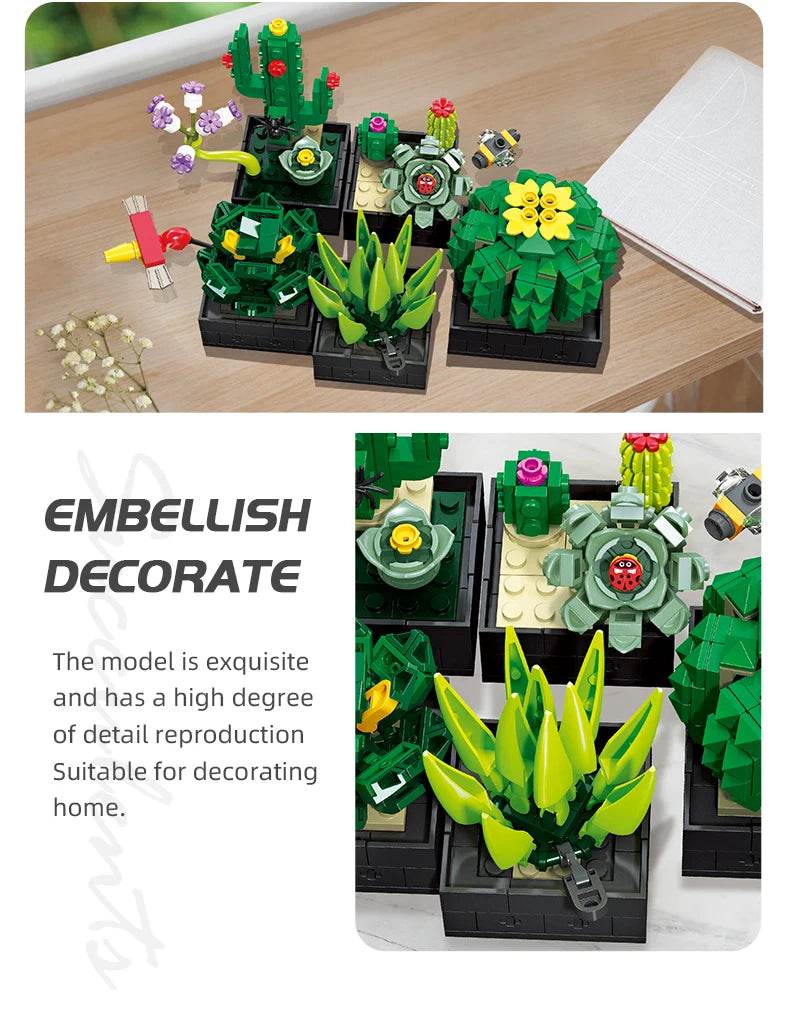 590PCS Succulent Plant Potted Building Blocks Set Flower Cactus Assemble Model Bricks Kids Toys - ToylandEU