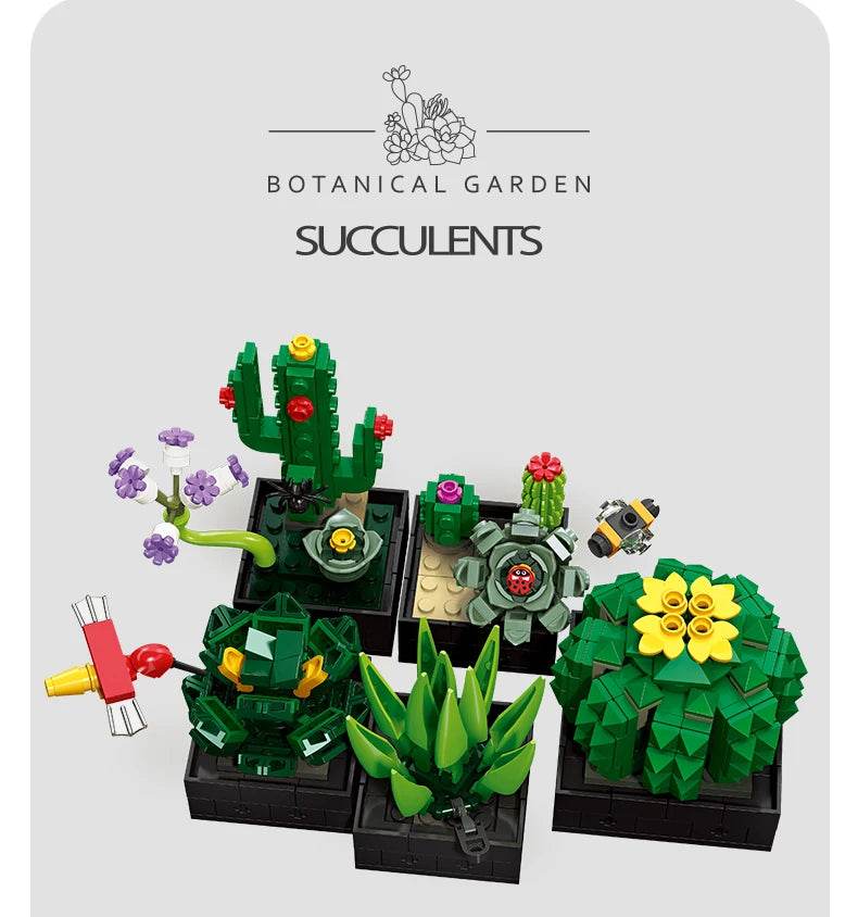 590PCS Succulent Plant Potted Building Blocks Set Flower Cactus Assemble Model Bricks Kids Toys - ToylandEU