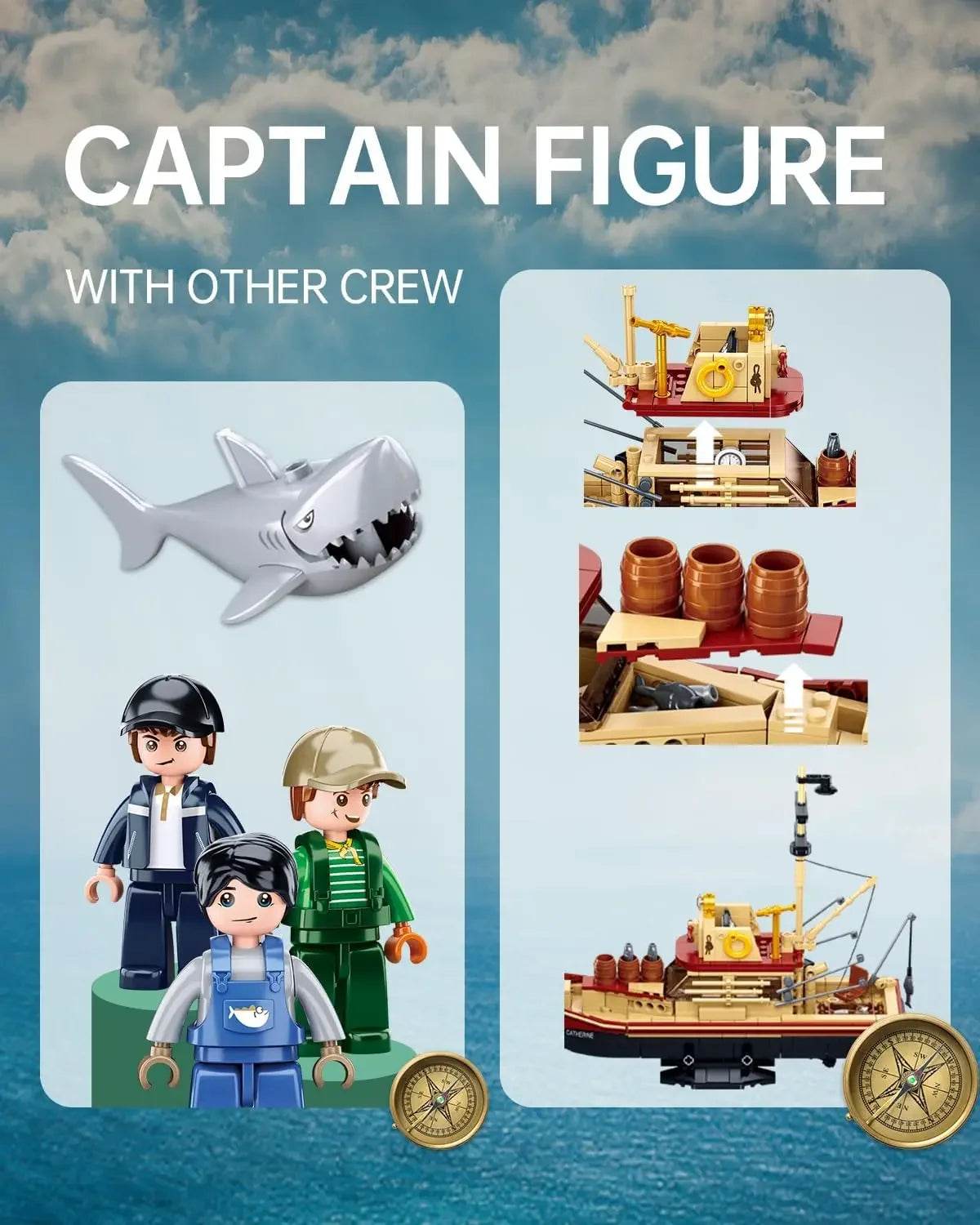 592PCS Shark Fishing Ship Building Blocks Great White Model - ToylandEU