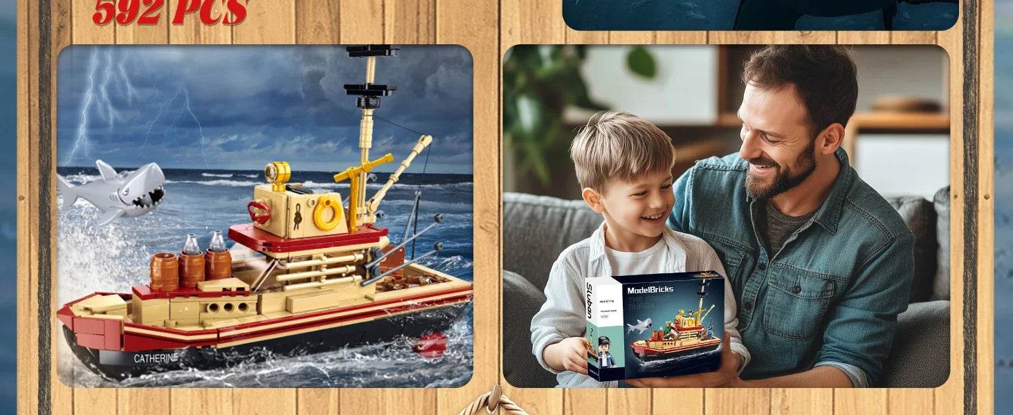 592PCS Shark Fishing Ship Building Blocks Great White Model - ToylandEU