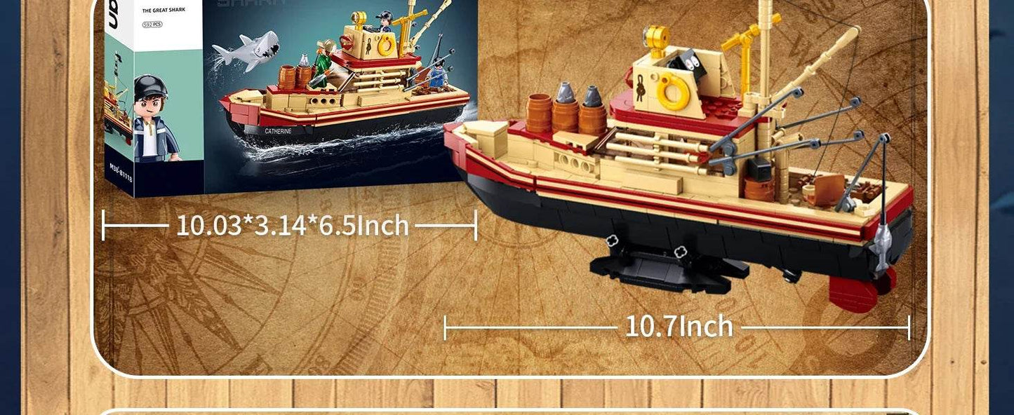 592PCS Shark Fishing Ship Building Blocks Great White Model - ToylandEU