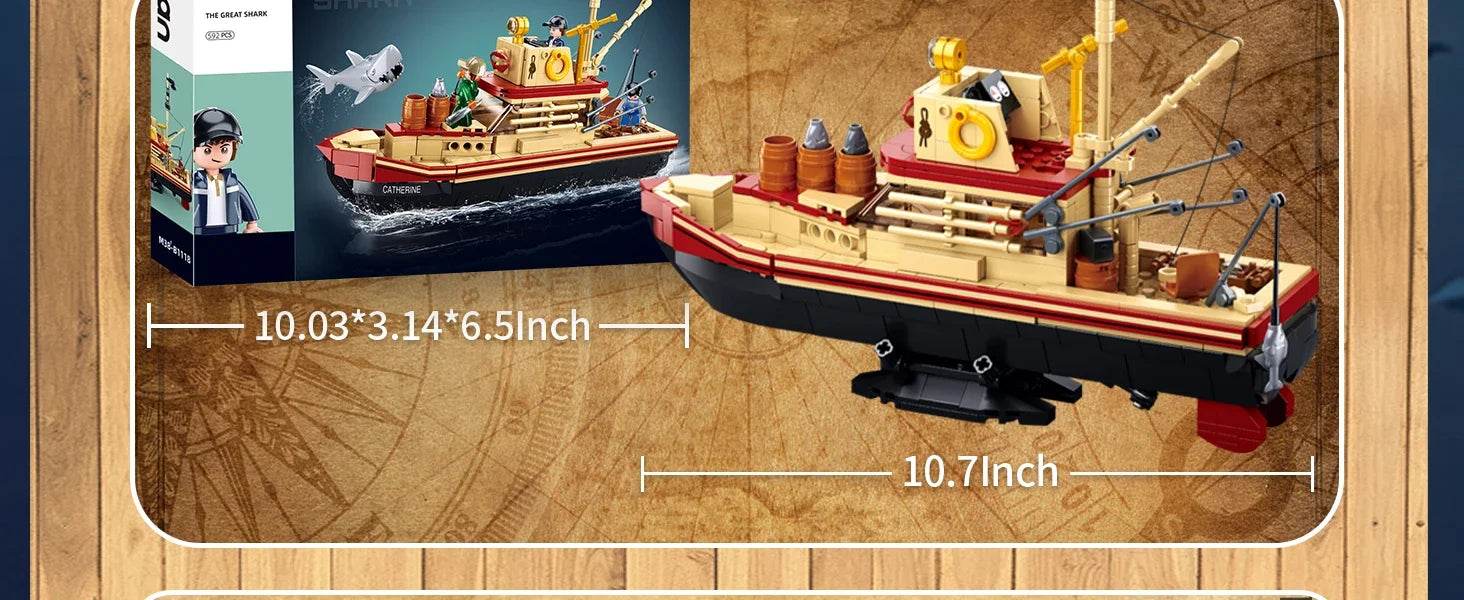 592PCS Shark Fishing Ship Building Blocks Great White Model - ToylandEU