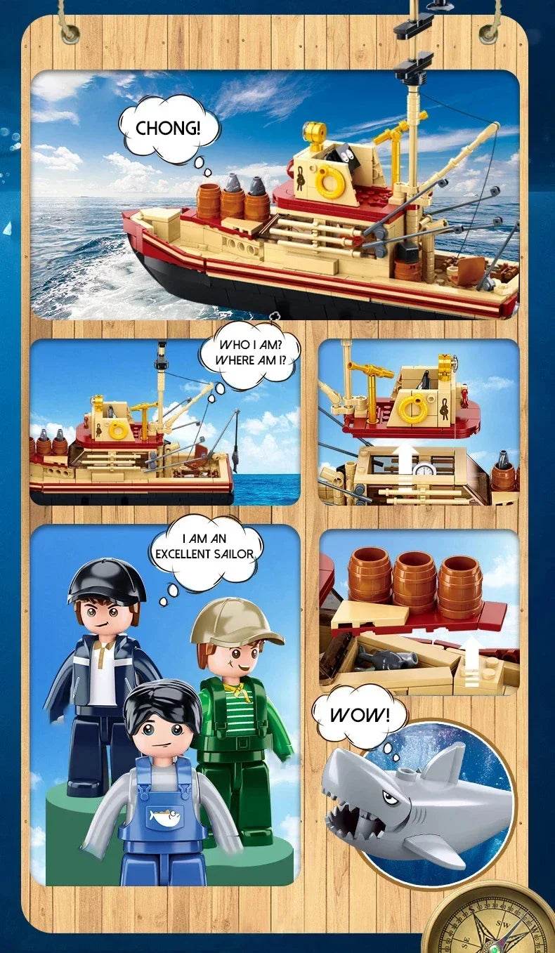 592PCS Shark Fishing Ship Building Blocks Great White Model - ToylandEU