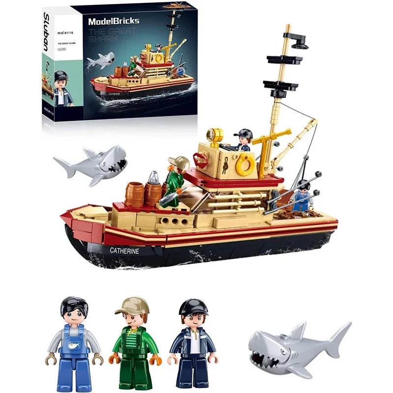 592PCS Shark Fishing Ship Building Blocks Great White Model - ToylandEU