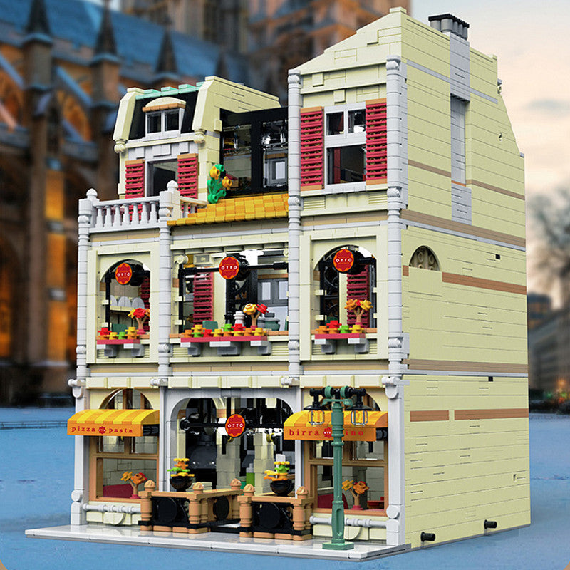Challenging Pizza Shop Building Blocks Toy Model with Town Scene
