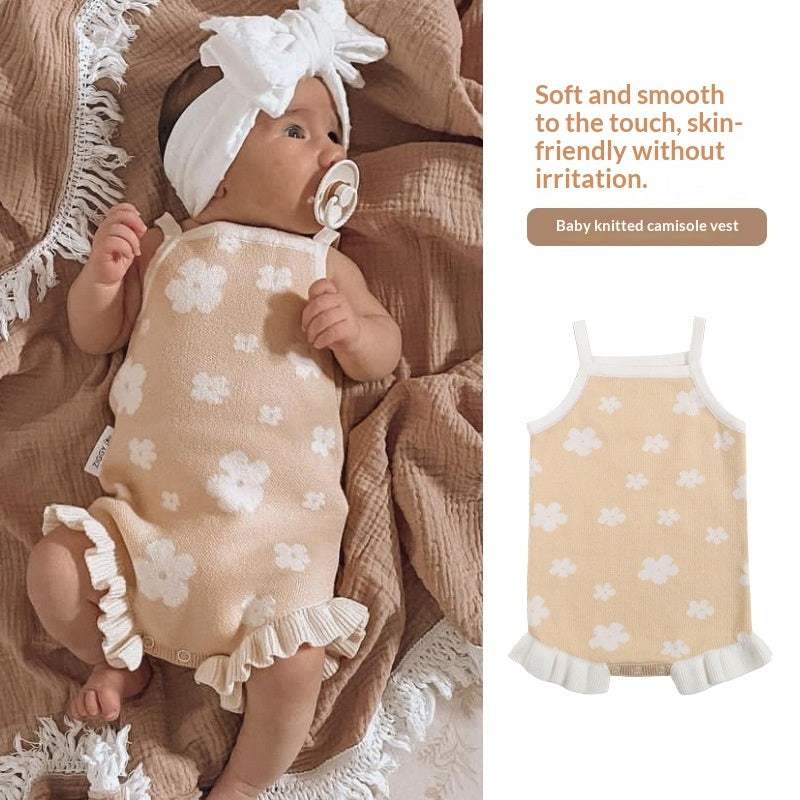 Baby Strap-Style Knitted Wool Romper | Apricot Jacquard