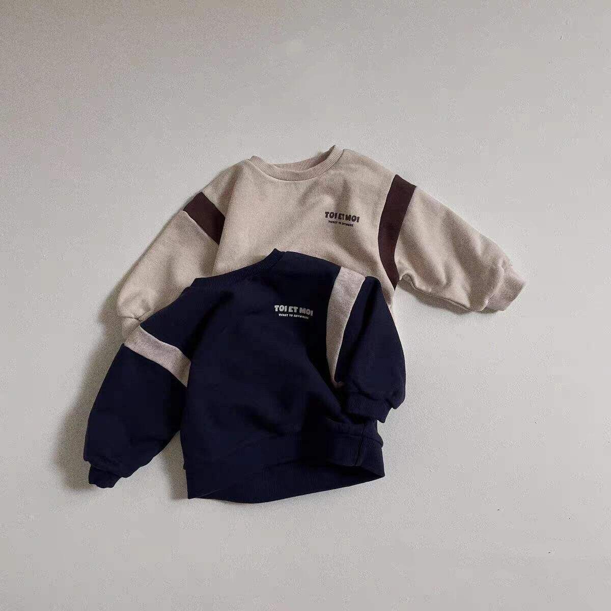 Baby Korean-Style Patchwork Sweater | Dark Blue And Gray