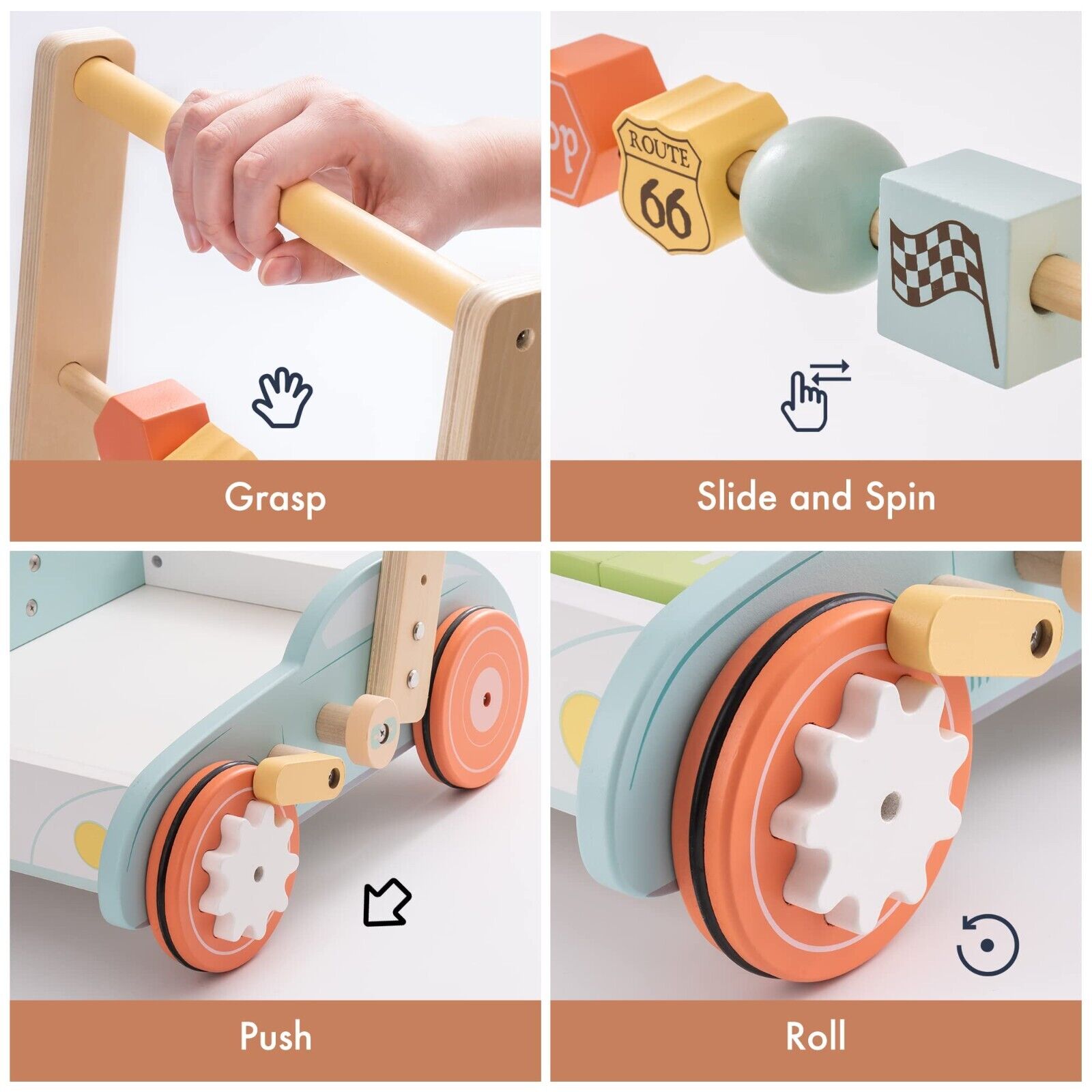 ROBUD Multifunction Wooden Baby Walker Push Toy with ABC 123 Traffic Sign Blocks - ToylandEU