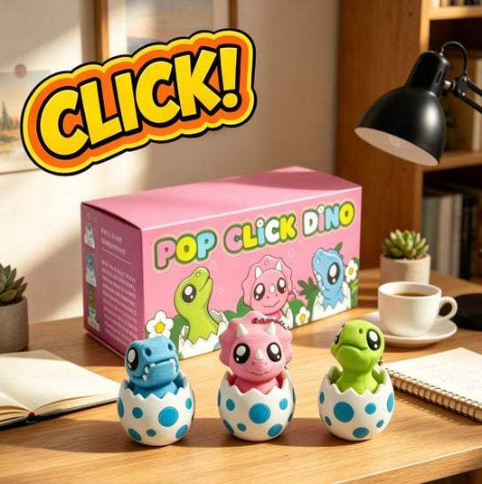 3-Piece 3D Printed Dinosaur Egg Clicker Keychain Set | Hatching Dino Fidget