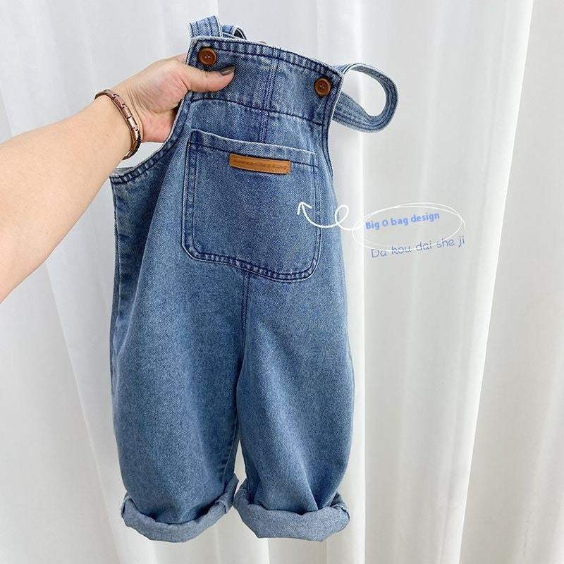Kids' Denim Suspender Pants | Simple Jeans Style | 90-140 cm