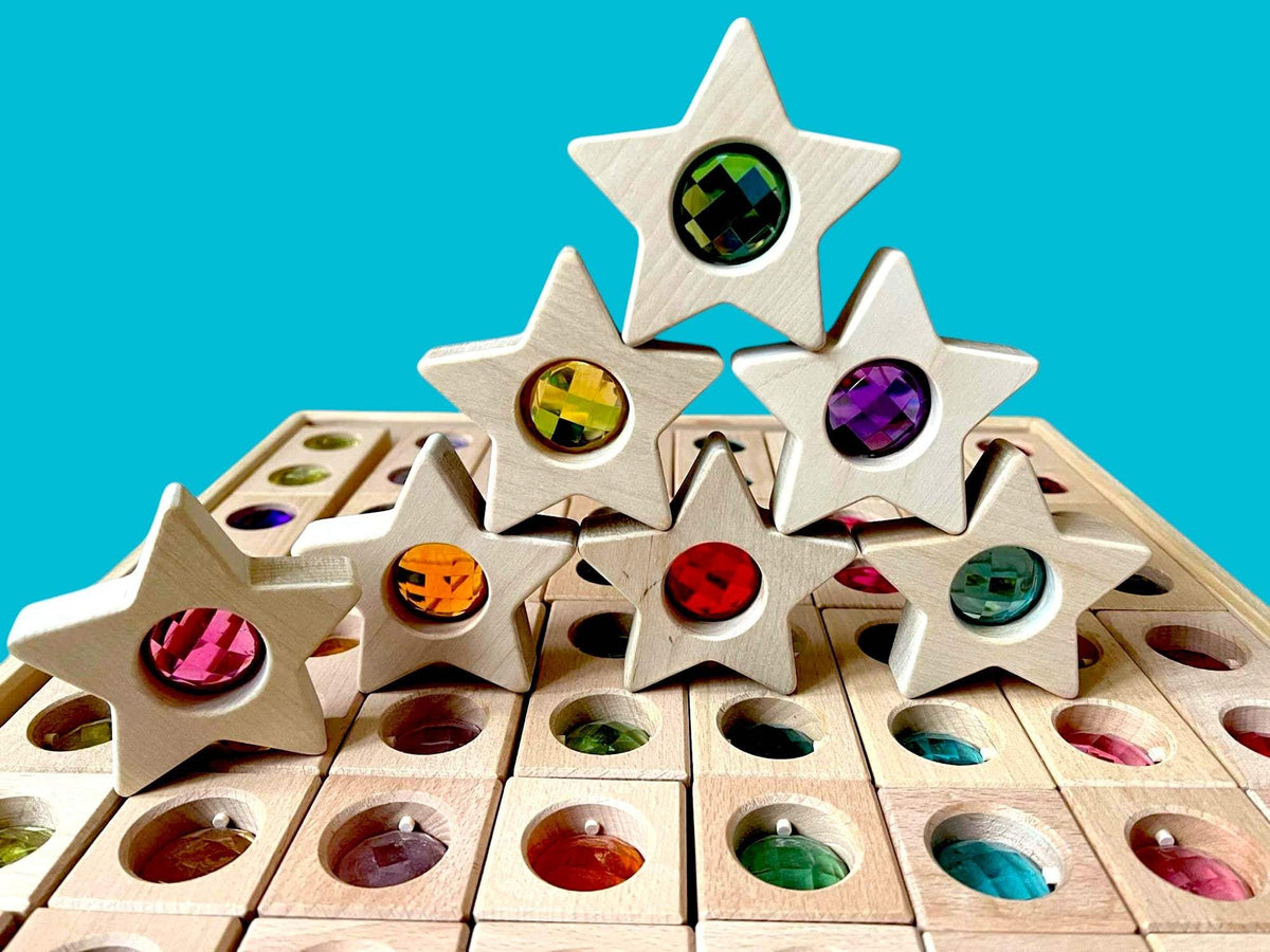 Wooden Star Blocks | 12 Piece Set | Faceted Gems | For Kids