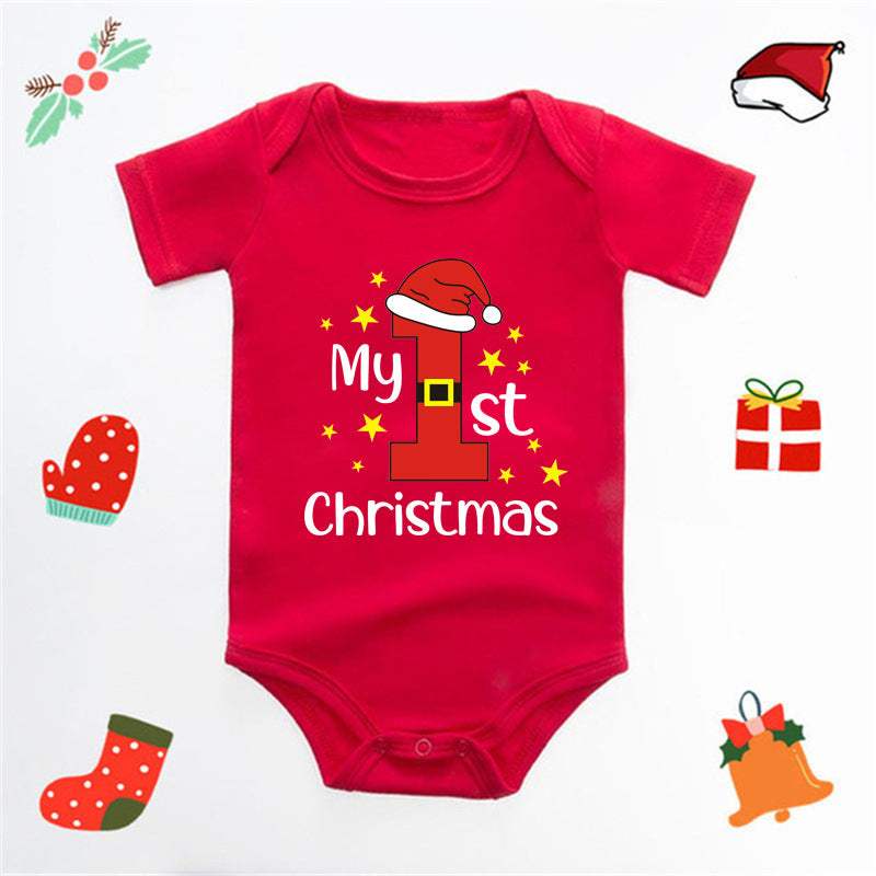 Baby Christmas Deer Red Triangle Romper | English Letter Print