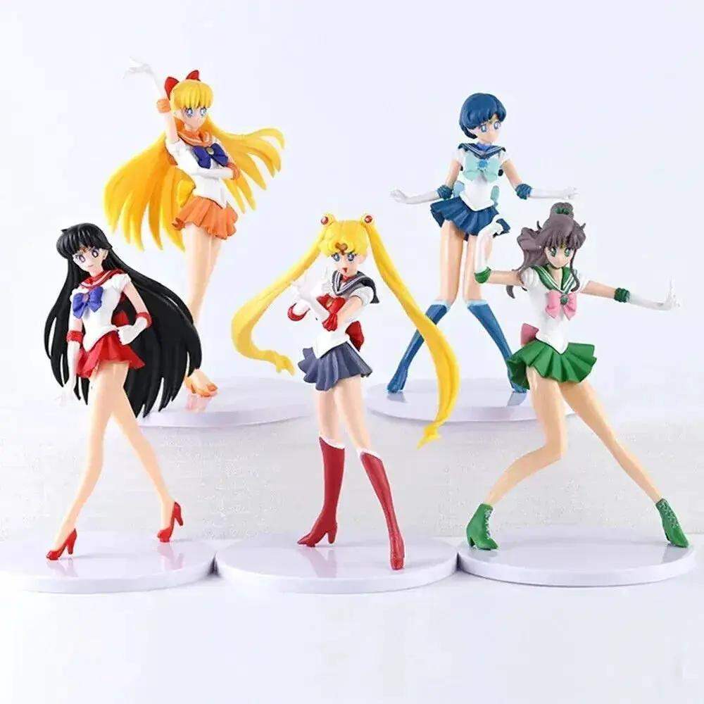 5pc Sailor Moon Anime Figures, Minako Aino, Rei Hino, Ami Mizuno, Usagi Tsukino, Makoto Kino Anime Figurine 7 in - ToylandEU
