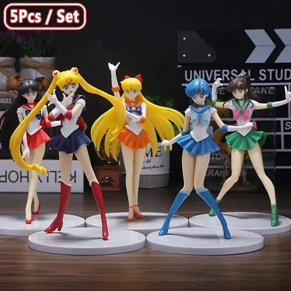 5pc Sailor Moon Anime Figures, Minako Aino, Rei Hino, Ami Mizuno, Usagi Tsukino, Makoto Kino Anime Figurine 7 in - ToylandEU