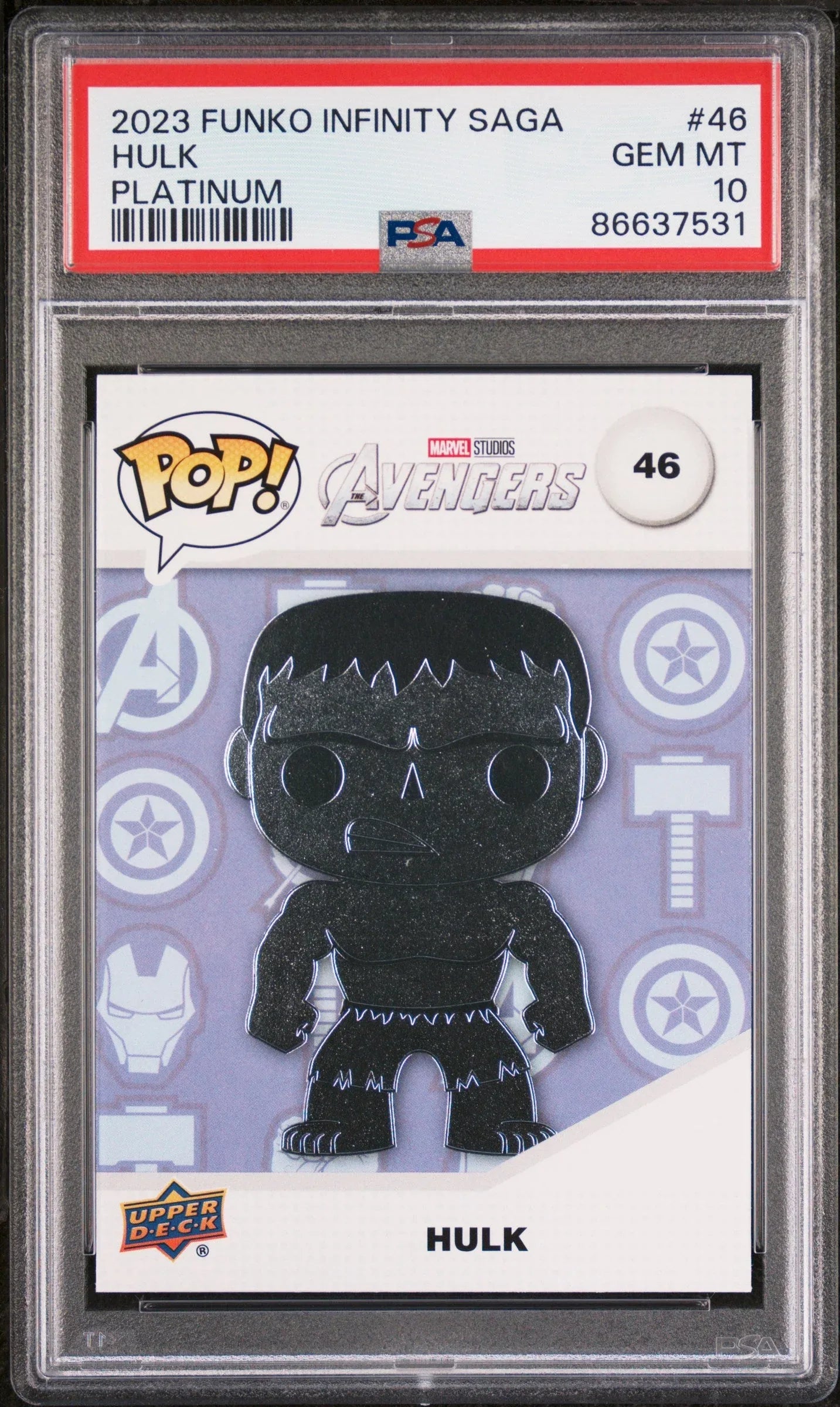 2023 UPPER DECK FUNKO POP MARVEL HULK PLATINUM #46 PSA 10 - ToylandEU
