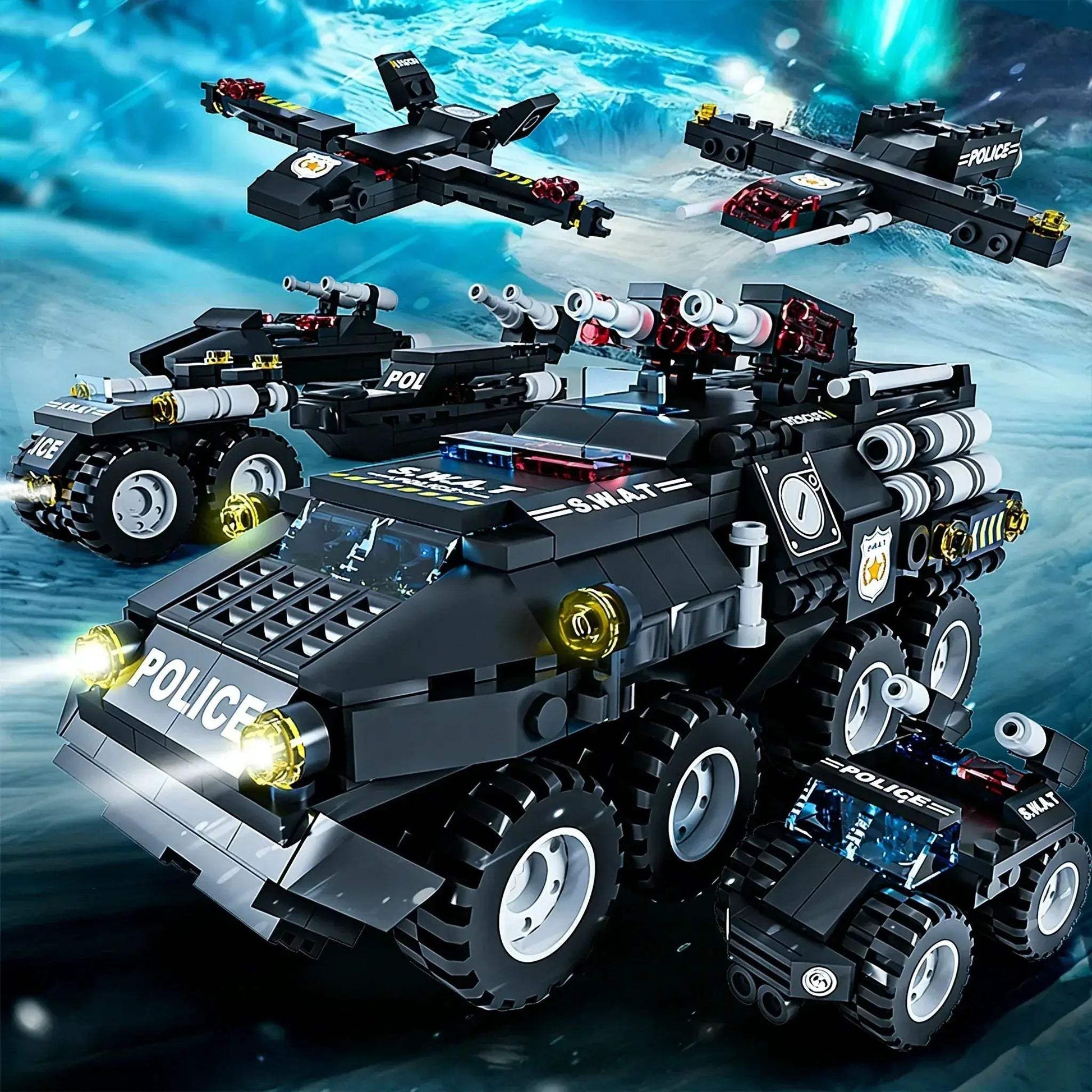 6-In-1 Police Car Building Blocks Military Offroad Truck DIY - ToylandEU