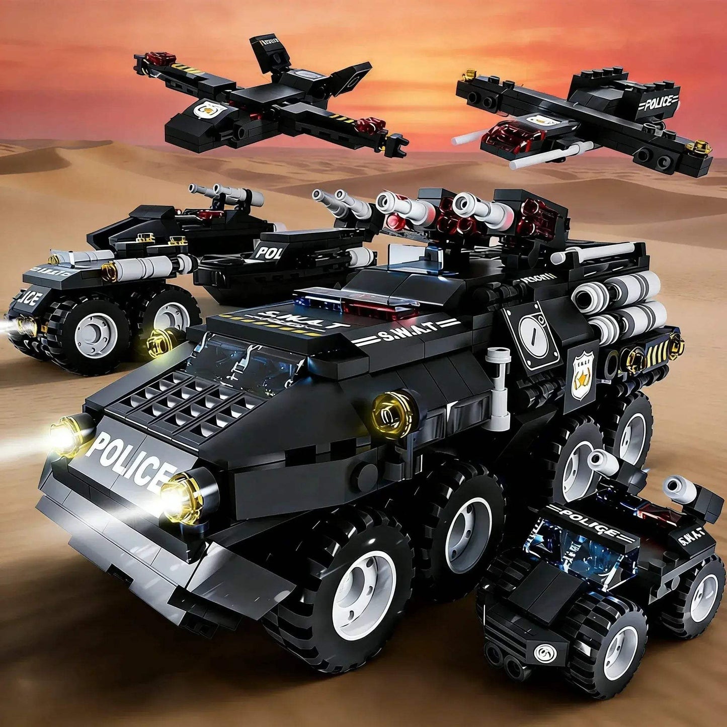 6-In-1 Police Car Building Blocks Military Offroad Truck DIY - ToylandEU