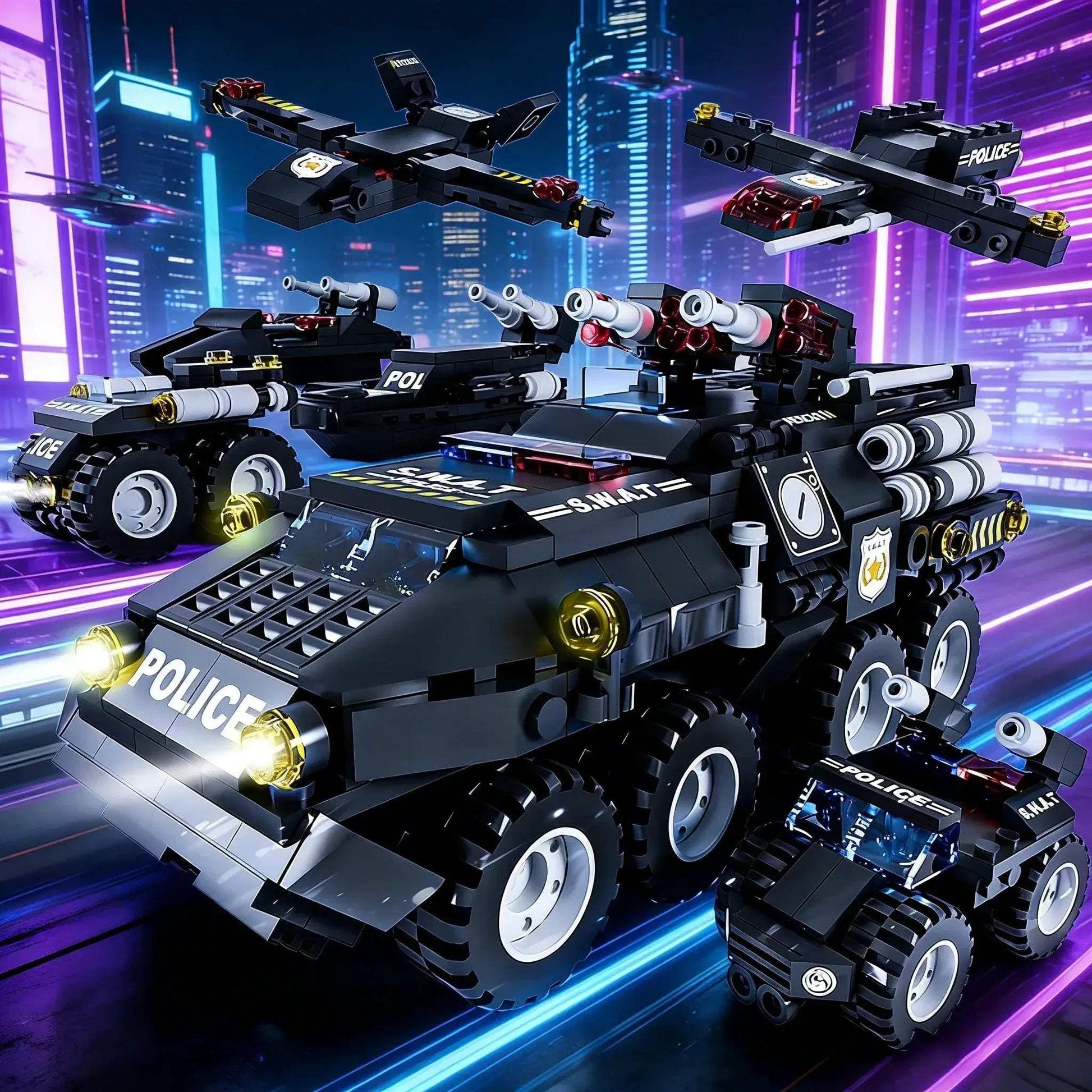 6-In-1 Police Car Building Blocks Military Offroad Truck DIY - ToylandEU
