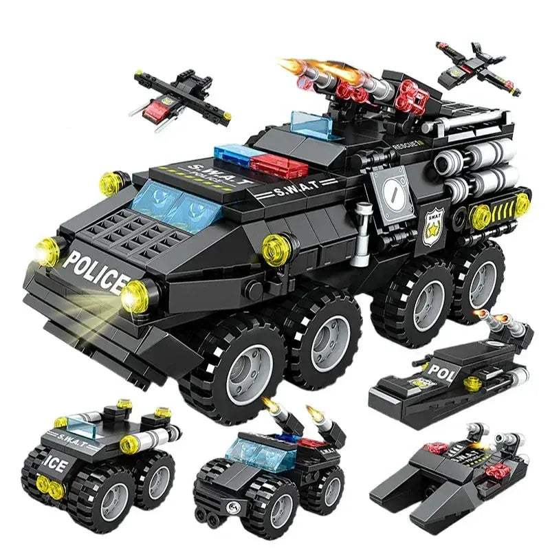 6-In-1 Police Car Building Blocks Military Offroad Truck DIY - ToylandEU