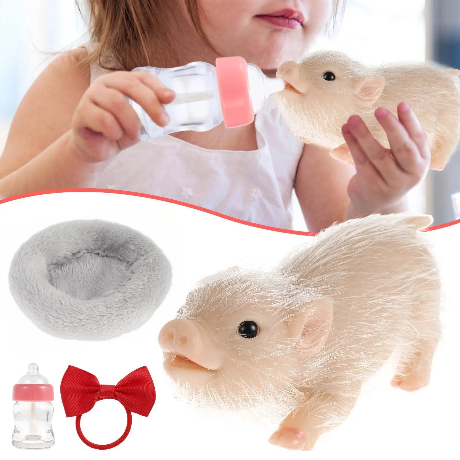 6 Inch Lifelike Silicone Pig Doll Mini Reborn Piglet Stretchy Realistic Soft Cute Piggy Full Silicone Body Toy - ToylandEU