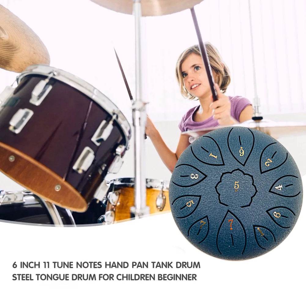6 Inch Steel Tongue Drum 11 Tune Notes Percussion Musical Instrument Hand Pan Tank Drum with Bag Drumsticks and Sticker for Children - ToylandEU
