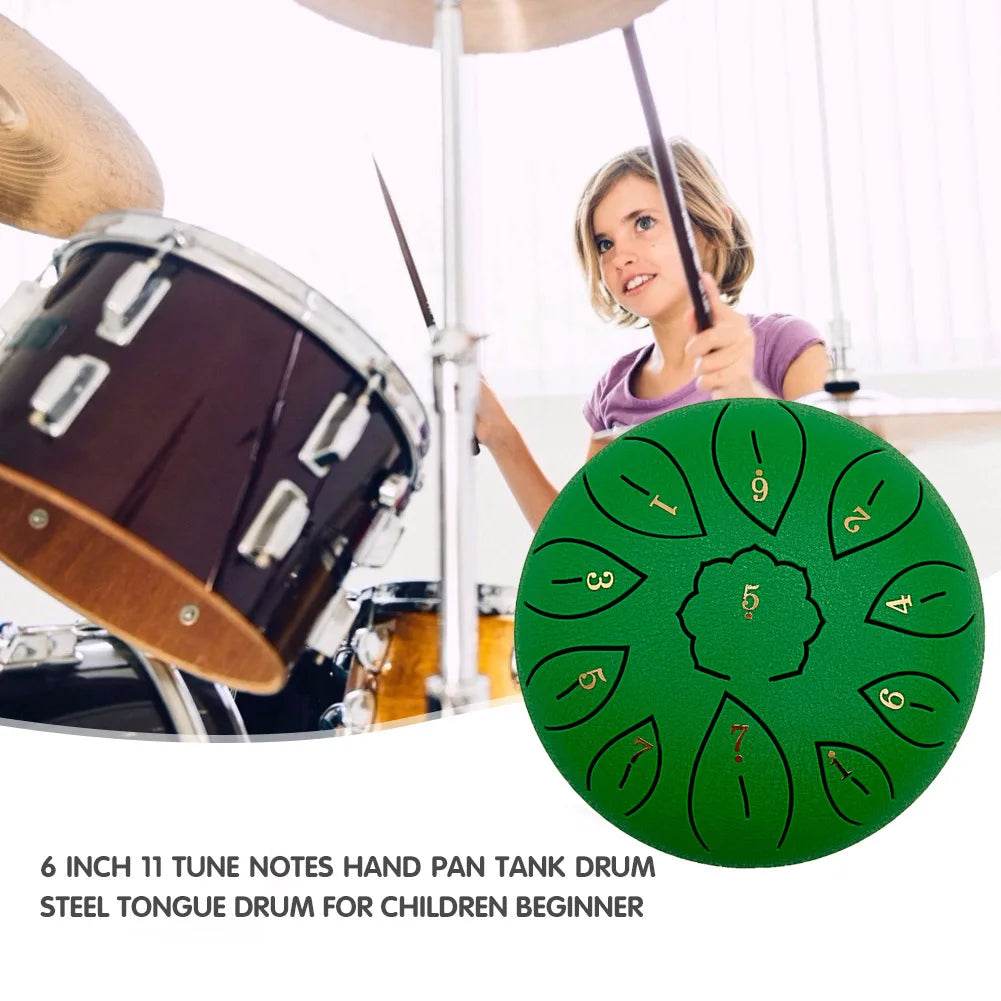 6 Inch Steel Tongue Drum 11 Tune Notes Percussion Musical Instrument Hand Pan Tank Drum with Bag Drumsticks and Sticker for Children - ToylandEU