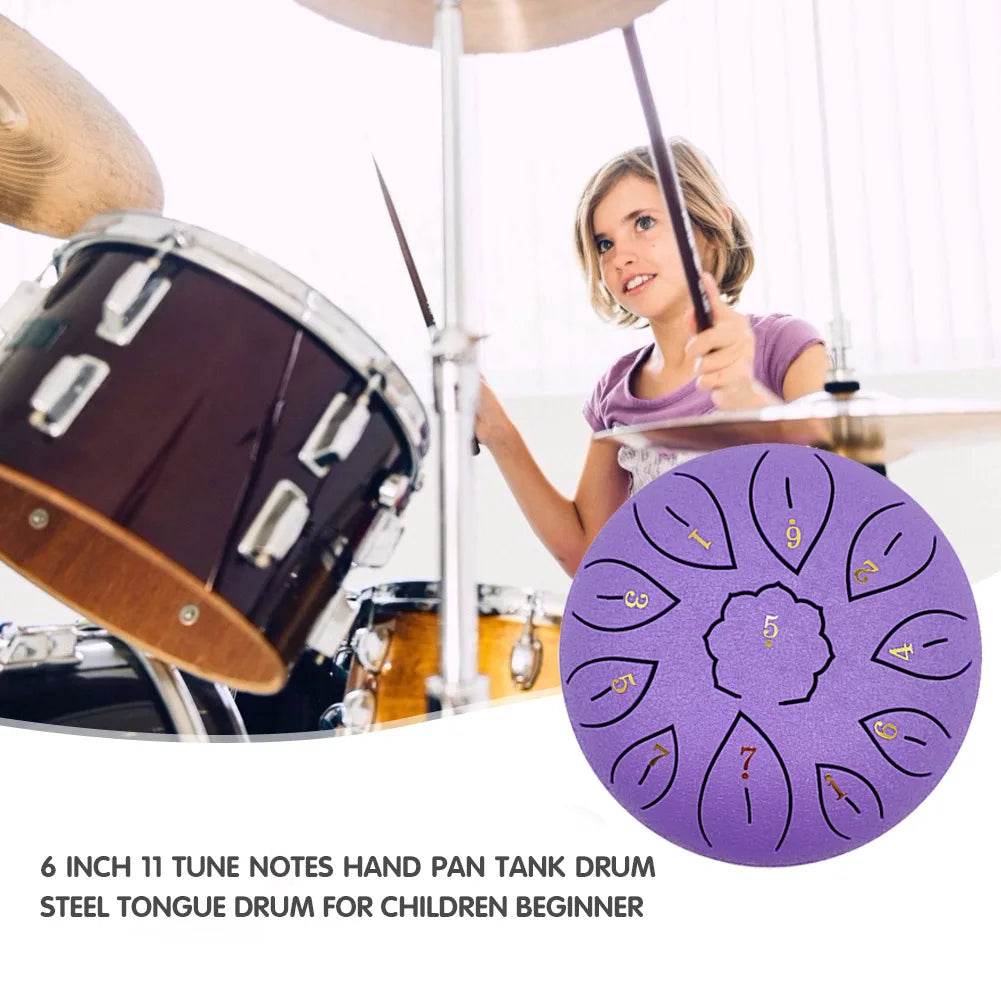 6 Inch Steel Tongue Drum 11 Tune Notes Percussion Musical Instrument Hand Pan Tank Drum with Bag Drumsticks and Sticker for Children - ToylandEU